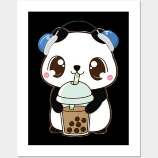 Cute Kawaii Bubble tea lover Panda Posters and Art